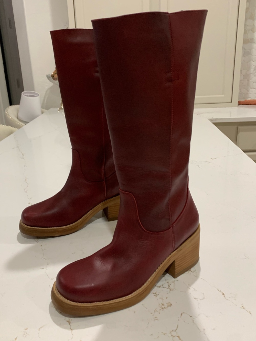 dingo Red Leather Knee-High Heeled Boots